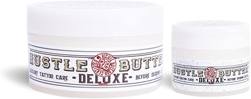 Hustle Butter Tattoo Aftercare 5oz At Home y 1oz Bálsamo de cuidado posterior de tamaño de viaje, úsalo mientras cura nuevos tatuajes y para