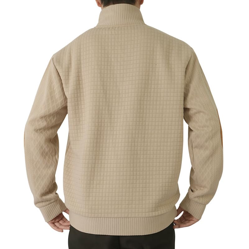 Mens Outdoor Casual Sweaters, Standing Collar Long Sleeved Crewneck, Button 1/4 Pullover Sweaters3