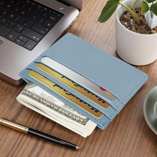 Image of M-Plateau Super Slim Genuine Leather Credit Card Wallet | Card Holder, Small Wallet for Man and Women with 6 Card Slots and 1 Pocket (Sky Blue)