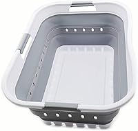 SAMMART 42L Collapsible Plastic Laundry Basket - Patented Foldable Pop-Up Hamper, Space-Saving Storage Organizer for Home, Travel, Dorm (White/Grey)