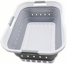 SAMMART 42L Collapsible Plastic Laundry Basket - Foldable Pop Up Storage Container/Organizer - Portable Washing Tub - Space Saving Hamper/Basket (1, White/Grey)