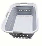 SAMMART 42L (11 gallon) Collapsible Plastic Laundry Basket - Foldable Pop Up Storage Container/Organizer - Space Saving Hamper/Basket (1, White/Grey)