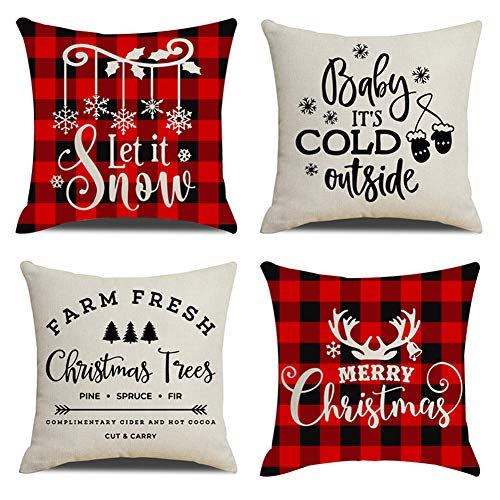 Kacopol Christmas Decorations Pillow Covers Red Black Buffalo Check Plaid Christmas Quotes Farmhouse Decor Throw Pillow Case Cushion Cover 18" X 18" Xmas Gifts (Buffalo Plaid Xmas Quotes) #TOP20