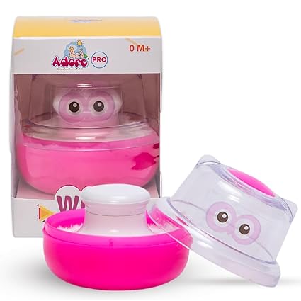 Adore WOW Powder puff set - Baby Care After-Bath Powder Puff with Portable Talcum Powder Holder Box (Owl Pink)
