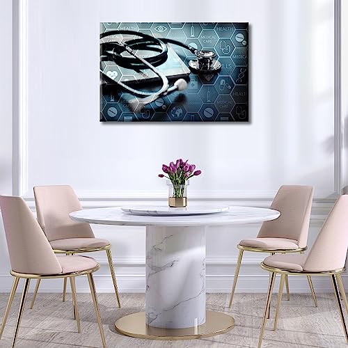 Image of TUMOVO Stethoscope Artwork Home Decor Posters and Prints Medical Wall Art for Living Room 1 Pieces Medicine Concept Wall Decor Framed Ready to Hang (16 inch Wx24 H)