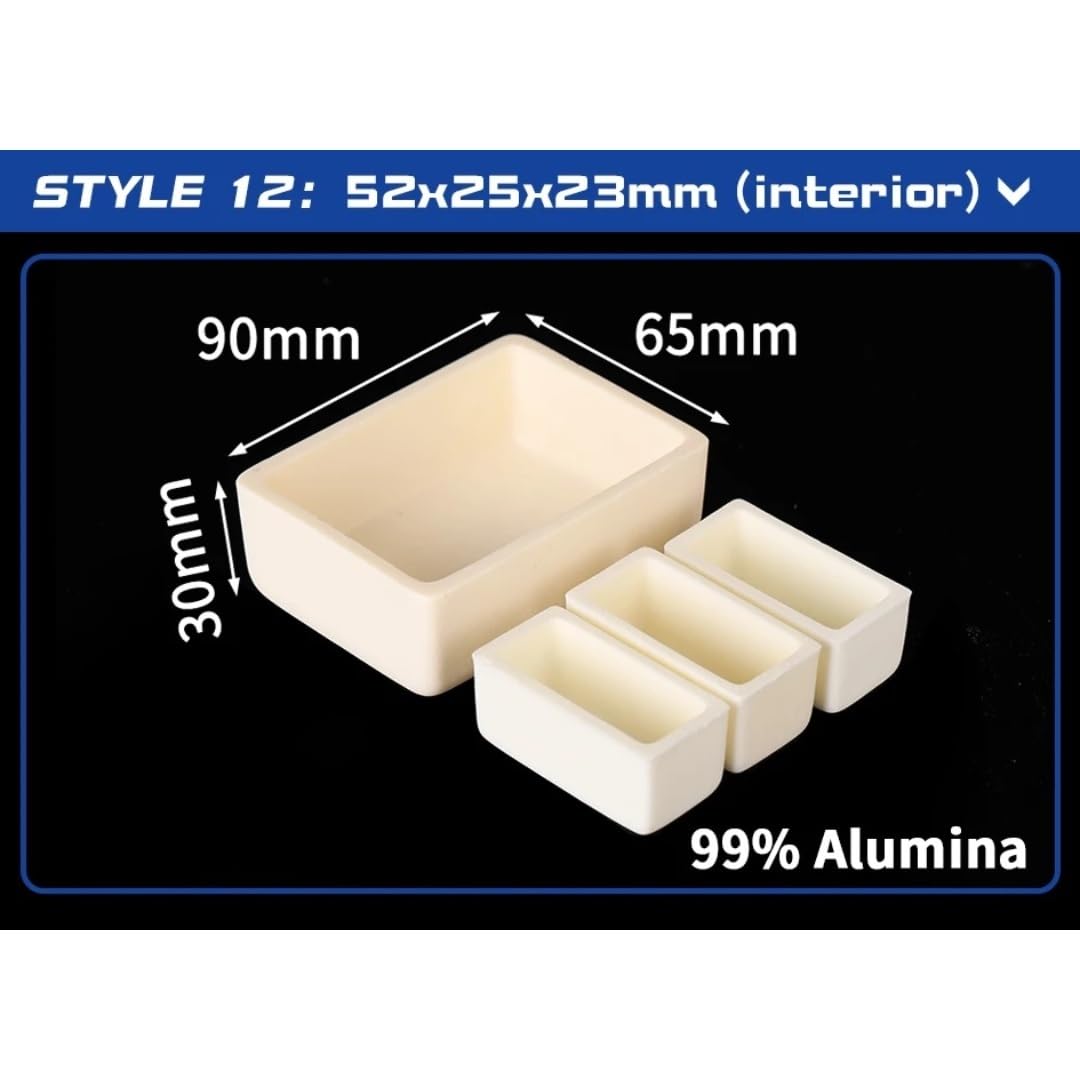Juego de crisoles de alúmina de alta temperatura for análisis de laboratorio (moldes de combustión de 50-100 mm)(90x65x30mmx12)