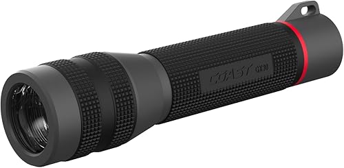 Coast Linterna LED GX30 de 2300 lúmenes, impermeable, alcalina y recargable, con enfoque giratorio, tapa antivuelco y mango texturizado, 6 pilas AA