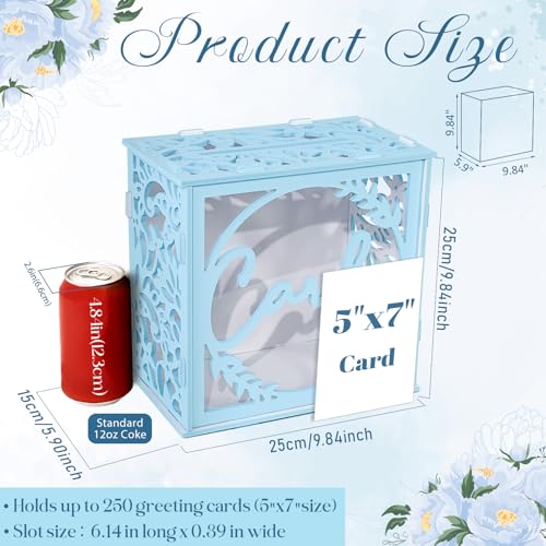 Image of OurWarm Blue Wedding Card Box with Acrylic Window, PVC Gift Card Box for Wedding Decorations Reception, Envelope Money Gift Boxes for Party Baby Shower Anniversary Graduation Birthday Bridal Decor