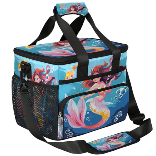 Little Fish Insulated Picnic Backpack Lunch Box for Women Men Picnic Basket Tote Lunch Bag Picnic Bag Portable Lunch Bags for Picnic, Beach, Work, Trip,Office, Camp Cute Mermaid
