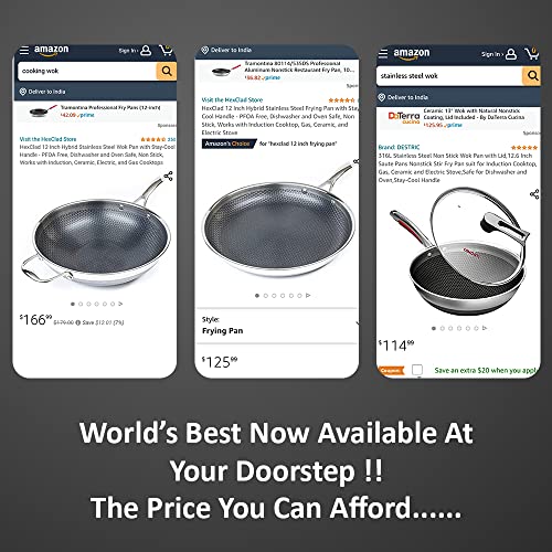 Image of U.P.C. UPC 28cm Hybrid Stainless Steel Frying Pan with Cooking Lid - Stay-Cool Handle, PFOA Free, Dishwasher and Oven Safe, Non-Stick, Works with Induction Cooktop, Gas, Ceramic, and Electric Stove