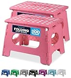 Handy Laundry Folding Lightweight Step Stool - Sturdy Enough to Support Adults and Safe Enough for Kids - Opens Easy with One Flip - Great for Kitchen, Bathroom or Bedroom (Pink | 2-Pack)