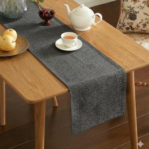 Image of Kuber Industries 72x12 inch Jute Table Runner for Party, Wedding and Family Dinners | Washable & Reusable Centre and Dining Table Runner | Black