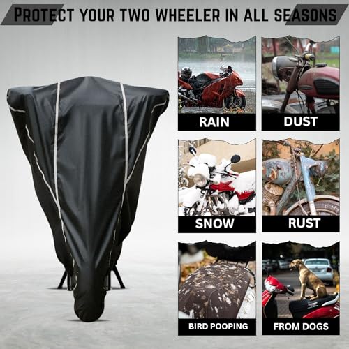 Image of Avecrew Premium Bike Cover for Meteor 350 Rain, UV Protection, Waterproof, Dustproof & All Weather Protection with Two Wheeler Cover|Keeps Bike Perfect Cool (Black Whtie Pipe, Meteor 350)