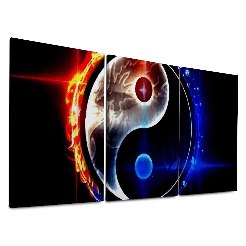 YATELI for Living Room Modern Bathroom Tai Chi Yin Yang Wall Decor Painting 3 Panels Canvas Prints Giclee Stretched and Framed