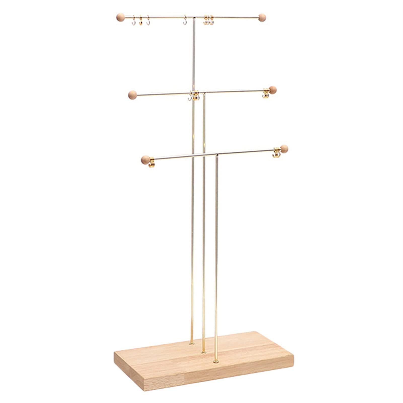 Schmuckständer, Schmuckbaumständer-Organizer, 3-stufiges Aufbewahrungstablett aus Metall und Holz für Halsketten, Armbänder, Ohrringe, Halter, Kleiderbügel, Schmuckständer, Schmuck-Organizer-Halter