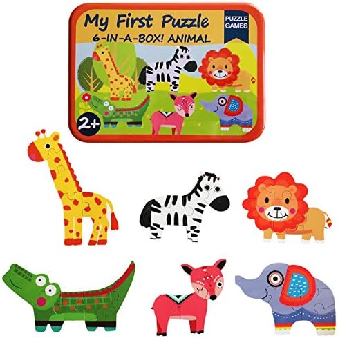 Humars Puzzle Games 6-in-A-Box! My First Animal Puzzle Set Wooden Jigsaw Puzzles for Boy & Girl Toddlers