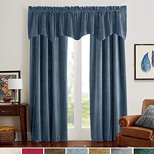 Jinchan Velvet Valance Window Treatments Room Darkening Valance For Windows Scalloped Valance Curtain For Living Room Window Topper Small Window Curtain Rod Pocket 1 Panel 18 Inch Length Slate Blue #TOP5