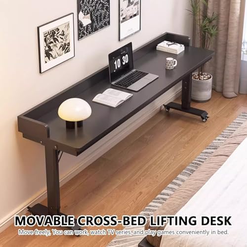Adjustable Height Rolling Overbed Table for Laptop, Mobile Bed Desk with Wheels & Baffles, Ideal for Home, Hospital & Bedroom Use, Portable Workstation.