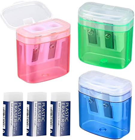 4 Pack Double Holes Pencil Sharpener Manual Pencil Sharpeners with Lid  Pencil Sharpeners for Kids Plastic Pencil Sharpeners for School Office