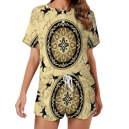 Pyjama femme manches courtes Boussole Ronde en coton léger pour l'été
