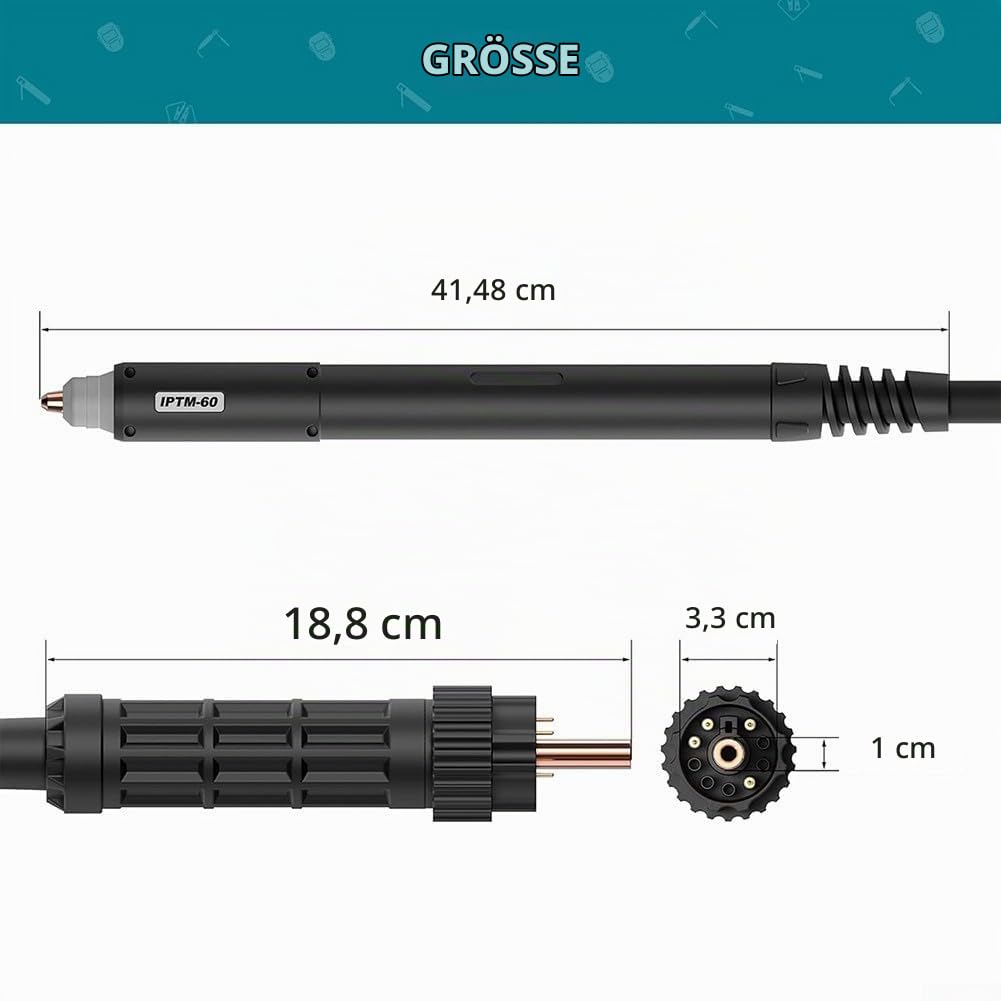 PTM-60 Plasmaschneidbrenner für IPTM60 PT-60 CNC-Maschine, 60 A Nicht-HF-Pilotzündung mit 6 m gepanzertem Kabel, kompatibel für Everlast PowerPlasma 50s/60s, Langlebigkeit FORCECUT 42i/62i