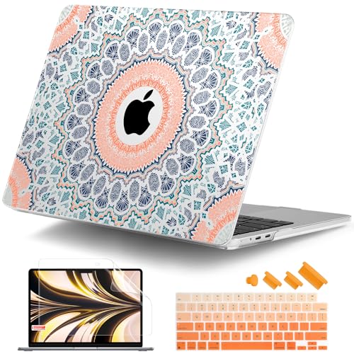 DONGKE for M4 MacBook Air 13.6 Inch Case 2025 2024 2023 2022 Model A3240 A3113 A2681 M3 M2 Chip, Plastic Hard Shell Case Cover with Touch ID for MacBook Air 13 Inch M4 - Mandala