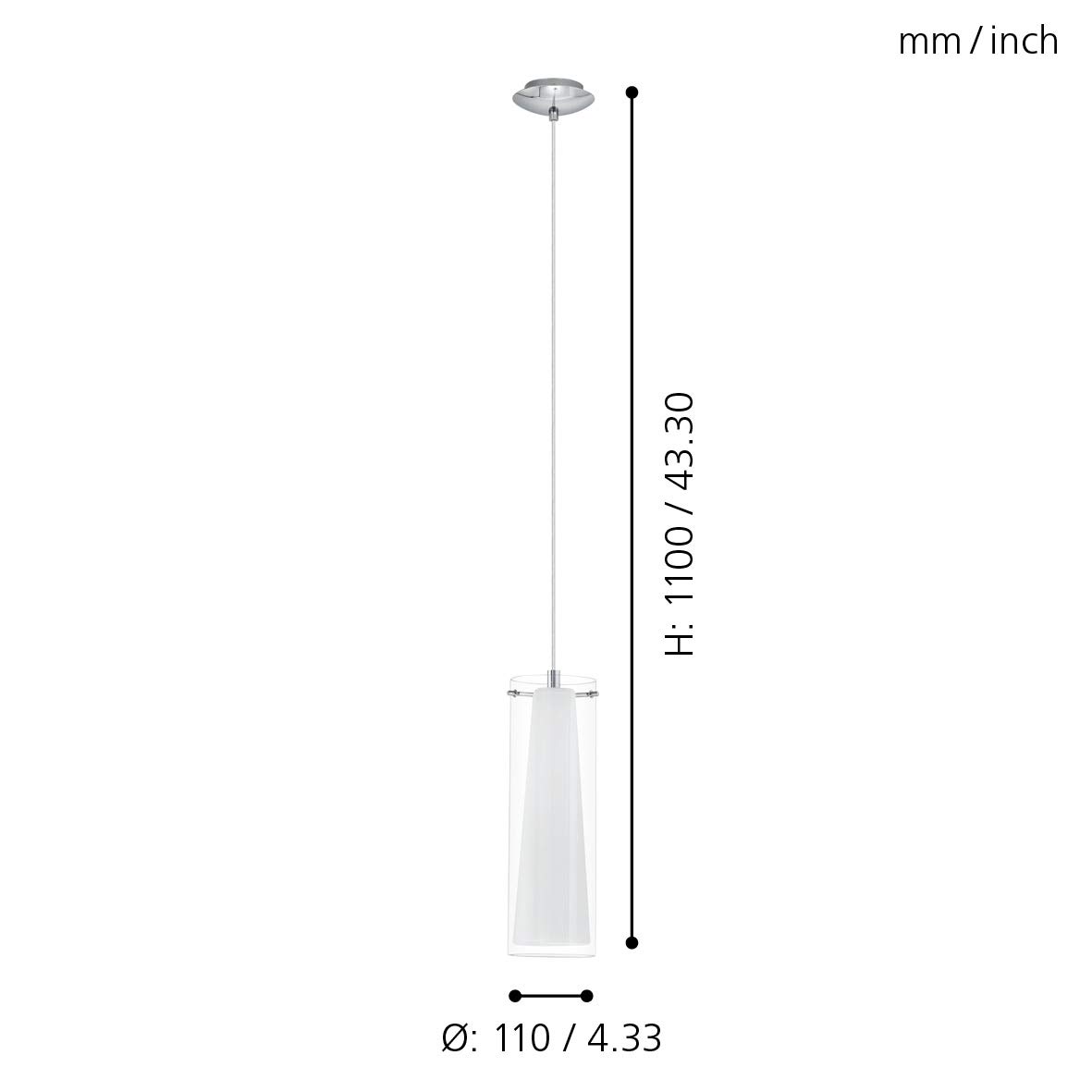 EGLO Lampa wisząca Pinto, 1-punktowa lampa wisząca, lampa do jadalni z metalu w kolorze chromu i szkła w kolorze przezroczystym i białym, oprawa E27