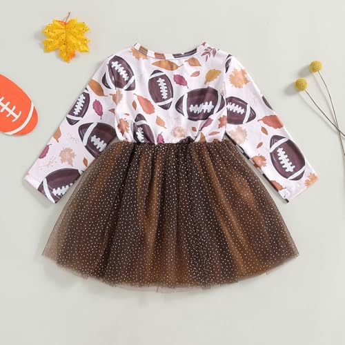 BULINGNA Kid Toddler Baby Girl Football Dress Rugby Long Sleeve Tulle Lace Skirt A-Line Mesh Princess Dress Game Day Clothes (Chocolate, 18-24 Months)