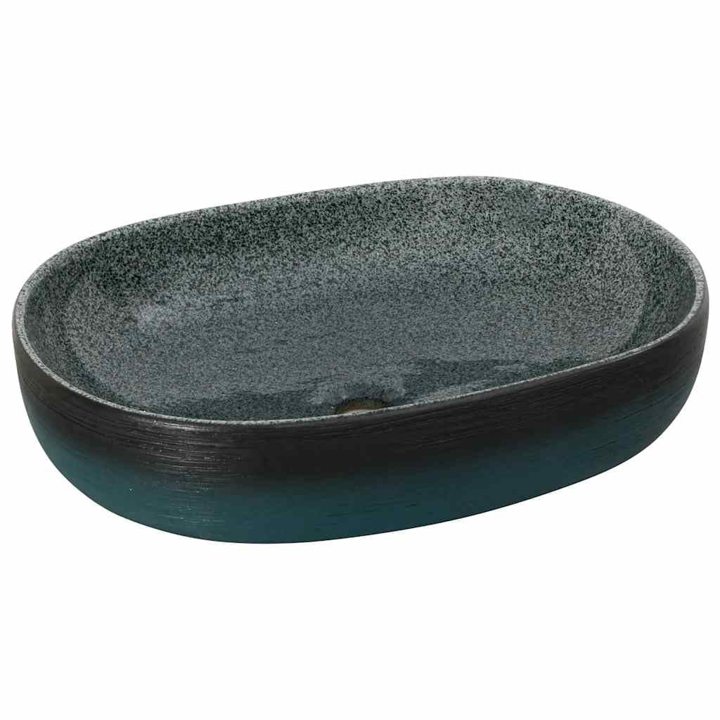 vidaXL Countertop Basin, Above Counter Bathroom Sink, Wash Basin for Lavatory Cloakroom Office, Vessel Sink, Turquoise Oval Ceramic