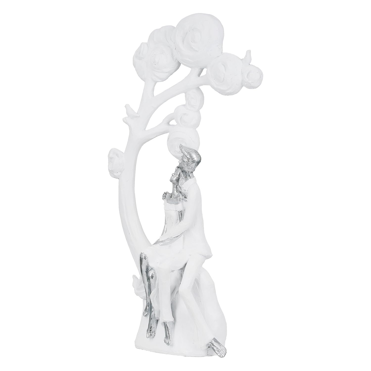 Casablanca Figur Tree of Love - Kunstharz - Weiß-Matt - Metallische Optik - Höhe 40cm x Breite 21cm - Baum-Paar-Motiv