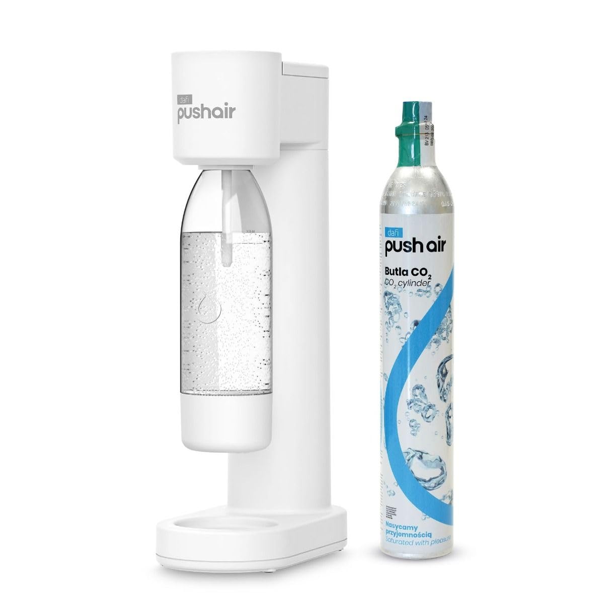 Saturateur d'eau PUSHAIR Dafi siphon blanc + cartouche CO2 + bouteille 0,7 - Eau gazeuse idéale dans votre cuisine, simplicité et fonctionnalité