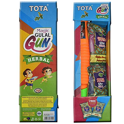HeeMo TOTA Herbal Holi Magic Gulal Shooter/Pichkari Gun|Pack of 1 Prefilled Gun & 2 Refill (Gun Colour May Vary)