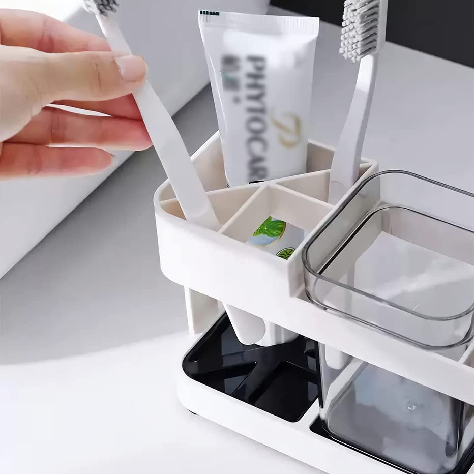 Soporte para cepillo de dientes, soporte para cepillo de dientes de baño sin taza, soporte de plástico para pasta de dientes, 4 ranuras organizadoras, organizador para limpiador facial (2 unidades)