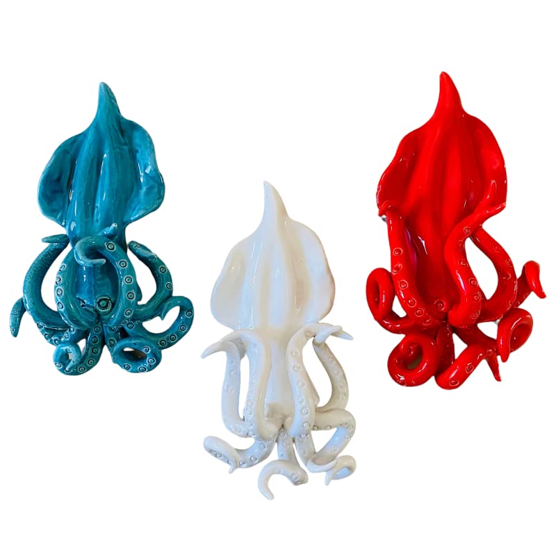 Calamars rouge en céramique 27x15 cm pour décoration de table méditerranéenne