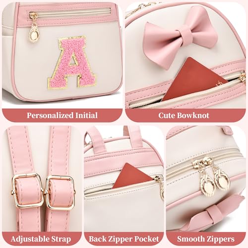 i ihayner girls initial bowknot small leather backpack cute mini backpack personalized trendy stuff gifts for women pink-a