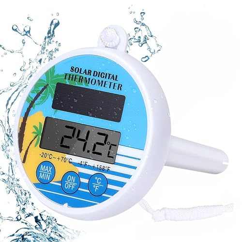 Floating Pool Thermometer Solar Water Temperature Thermometer with LCD Large Digital Display Waterproof Temperature Gauge for Swimming Pools Hot Tubs Spas Ice Baths