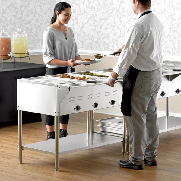 Miniatura 4 de Mesa de vapor eléctrica de 3 bandejas, acero inoxidable, 120 V 1500 W, pozo abierto con estante inferior, 43 x 30 x 34 pulgadas, calentador de