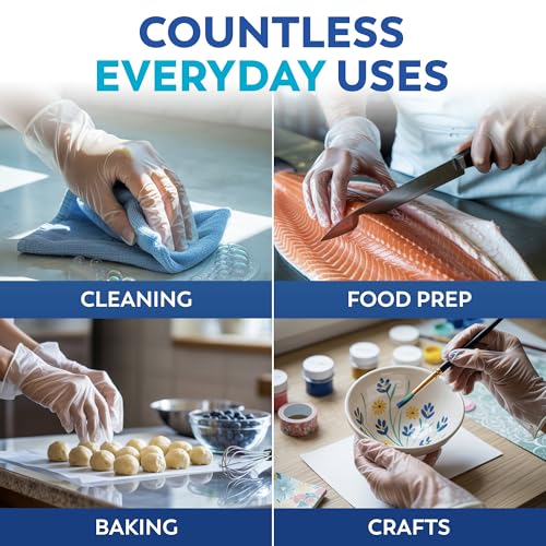 Image of Keppi 110 Pack Vinyl Gloves Clear - Disposable Latex - BPA & Powder-Free - Food Grade Gloves for Cooking Cleaning Food Prep Catering BBQ Baking & Restaurant Use - (Medium)