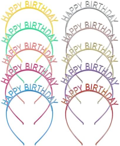 Lawie 10 Pack Bulk Gold Silver Happy Birthday Headbands Thin Plain Blank Hard Base