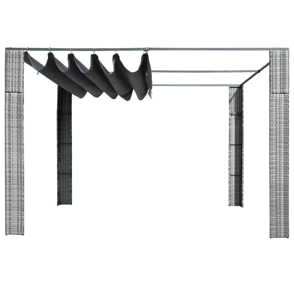 Gazebo da giardino, 3 x 3 m, con tetto scorrevole, in polyrattan, grigio antracite, robusto telaio in acciaio, tettoia per terrazza, giardino, barbecue, picnic, feste, 300 x 300 x 220 cm