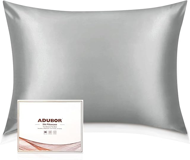 Adubor Silk Pillowcase 2 Pack for Hair and Skin with Hidden Zipper, Both Side 23 Momme Silk,900 Thread Count (50x75CM, Dark Grey)