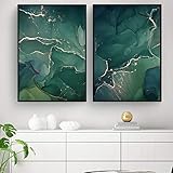Póster de pared abstracto minimalista estilo moderno imágenes impresas en lienzo Cuadros verde y dorada arte contemporáneo decoración de la habitación 20x30cmx2 sin marco