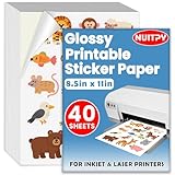 40 Sheets Glossy Sticker Paper, 8.5in x 11in Sticker Paper for Inkjet & Laser Printer, Self-adhesive Printable Sticker Papers, Vibrant Colors, Dries Quickly, US Letter Size