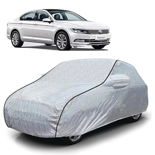 Image of Sulfar 100% Waterproof Car Body Cover Compatible with Mirror for Volkswagen Passat (Triple Stitched, Full Bottom Elastic, Magic Silver with Black Piping)