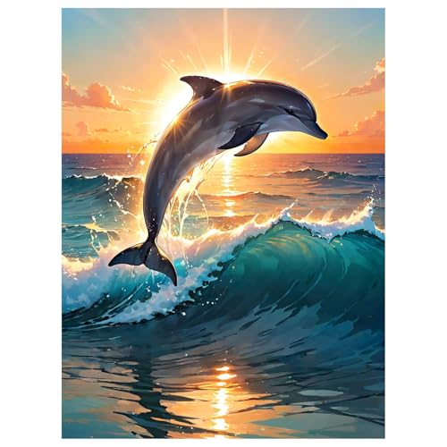 Mafenr Art Dauphin Diamond Painting Adulte, Dauphin Peinture Diamant Adulte, Diamond Painting Kits Idéale pour Cadeau et Décoration 30x40cm