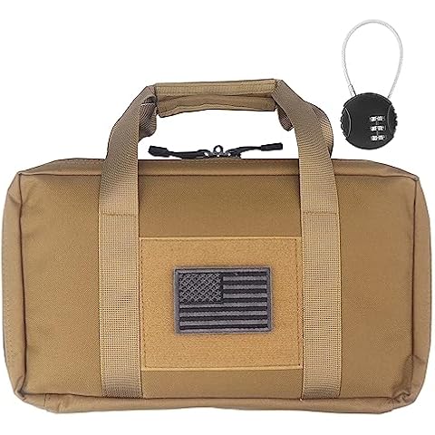 KOSMCCO Pistol Case with Lock, 14 x 8 Inches Padded Range Bag Handgun Bag for Full-Size Handguns and Magazines Storage Bag (Sand/FDE) Cover