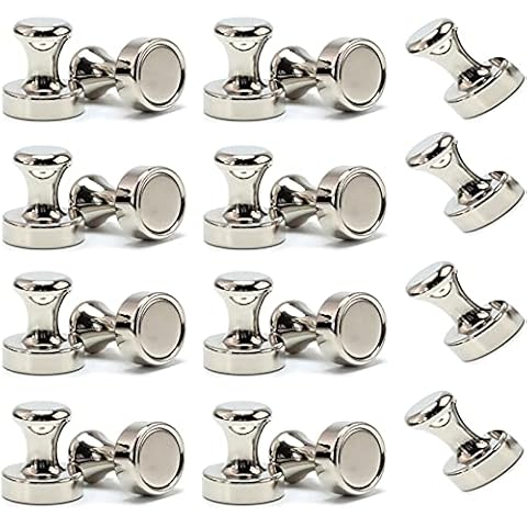NHW 20 Refrigerator Magnetic Pushpins Durable Steel Magnetic Pushpins with Anti-Rust Nickel Coating,Suitable for Home, School, Office and Travel Use (20 per Pack) (Silver White) Cover