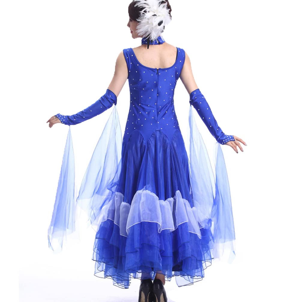 Abiti da Ballo da Sala Abbigliamento da Spettacolo National Standard Valzer Strass Costumi da Competizione Flamenco Scollo Rotondo Abito da Danza Moderna Tulle A Rete