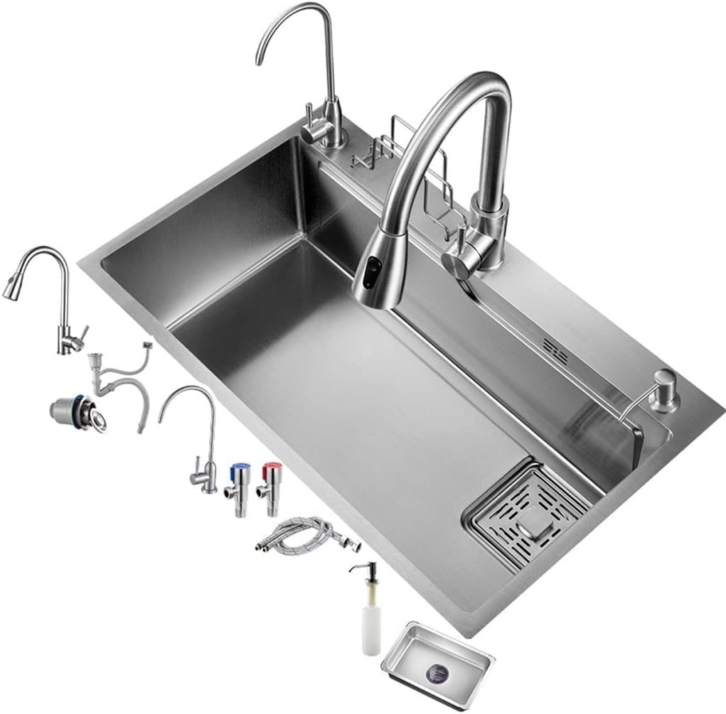 UQACHG Commercial Kitchen Sinks, Generous Kitchen Sink with Rail Design