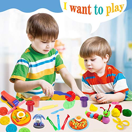 Oun Nana Playdough Tools Set for Kids,32 PCS Play Dough Tools Kit with Molds, Rollers, Extruder, Cutter, Scissor, Random Color - Thumbnail 5